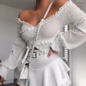 Rebellious Fashion Shirred Wrap Over Bardot Top